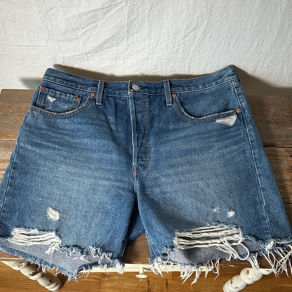 Levi's Blue Distressed Jean Shorts